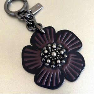 Coach Black & Oxblood 3D Appliqué Tea Rose Bag Charm NWOT MSRP: $145.00